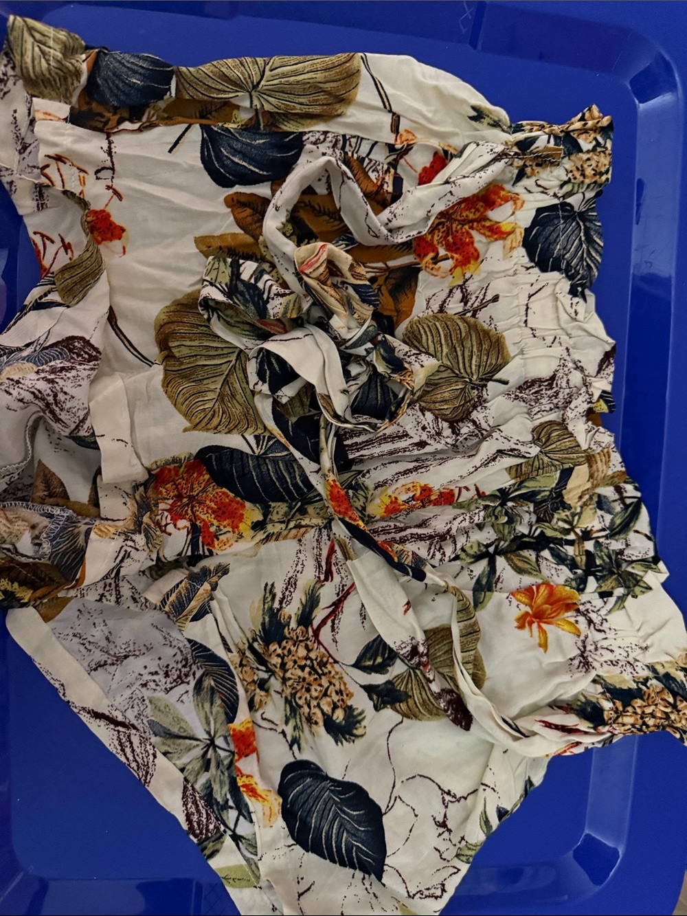 SHEIN White Floral High Waist Women’s Shorts with Green & Orange Accents